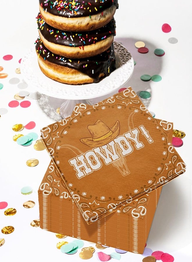 JOYGATHER Western Cowboy - 50PCS Brown Cocktail Napkins, 3-Ply Disposable Paper 6.5x6.5 Inches HOWDY Wild West Rodeo Bandana Birthday Decorations, Baby Shower, Bachelorette, Party Men & Women - Image 3